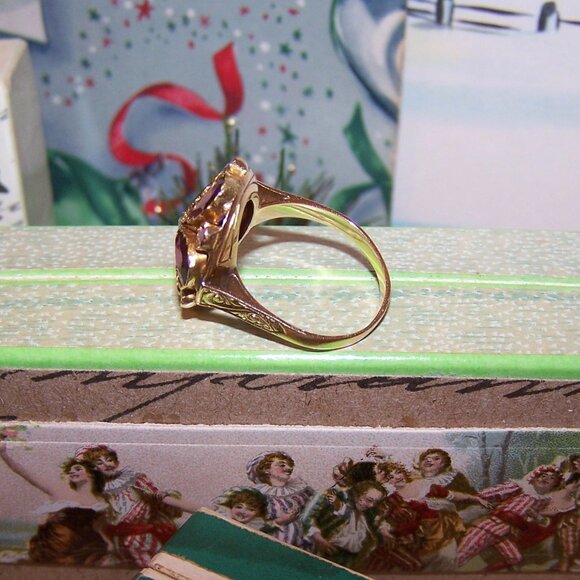 Victorian Georgian Revival 14K Gold 5.15CT TW Amethyst Rose Cut Diamond Ring - Picture 8 of 10